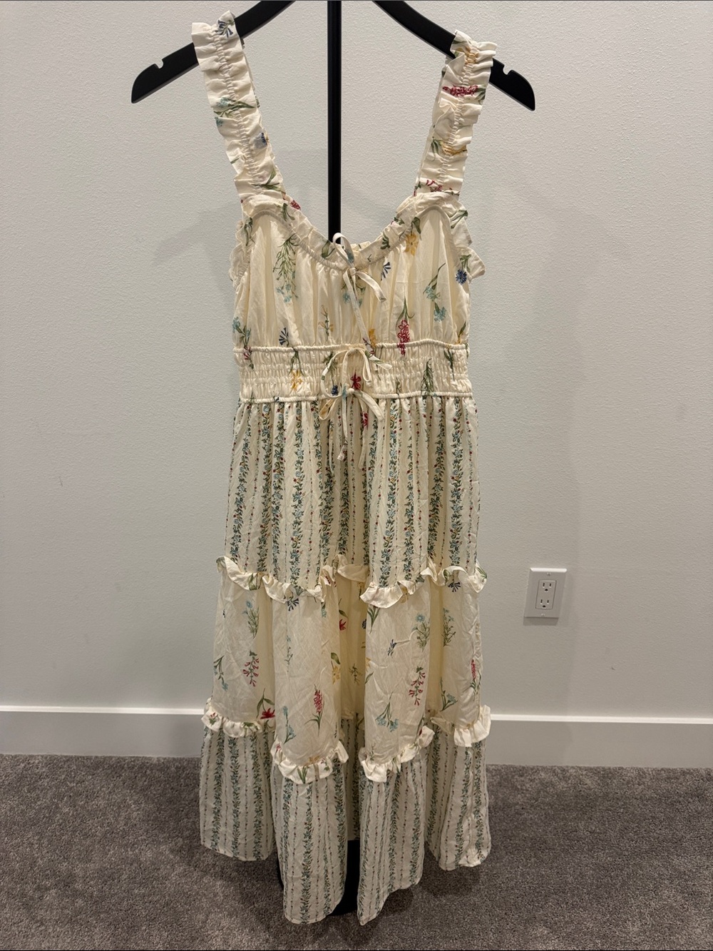 Blu Pepper Cream Floral Ruffle Tiered Maxi Dress - Picture 4 of 7